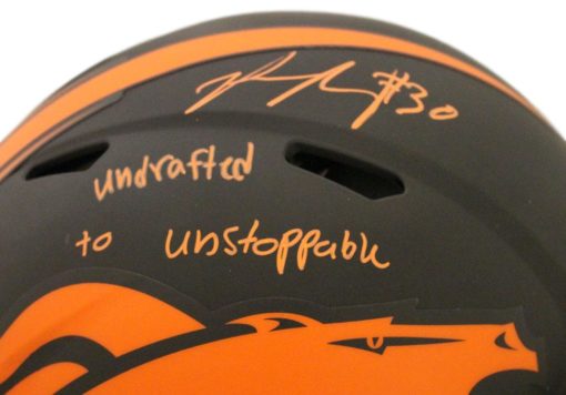 Phillip Lindsay Signed Denver Broncos Authentic Eclipse Helmet Insc JSA 26909
