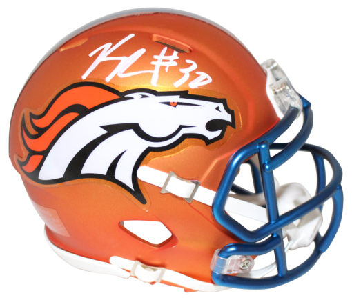 Phillip Lindsay Autographed/Signed Denver Broncos Blaze Mini Helmet JSA 22615