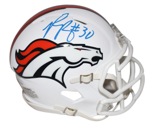 Phillip Lindsay Autographed Denver Broncos Flat White Mini Helmet JSA 26475