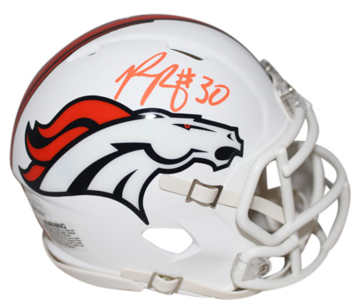 Phillip Lindsay Autographed Denver Broncos Flat White Mini Helmet JSA 26476