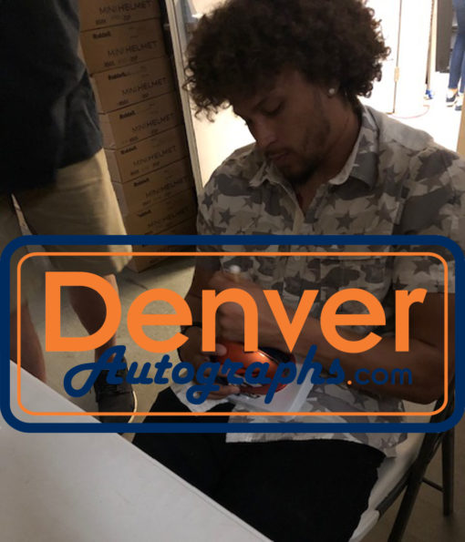 Phillip Lindsay Autographed/Signed Denver Broncos Blaze Mini Helmet JSA 22615