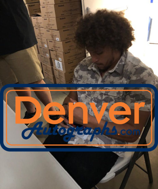 Phillip Lindsay Autographed/Signed Denver Broncos Chrome Mini Helmet JSA 22616