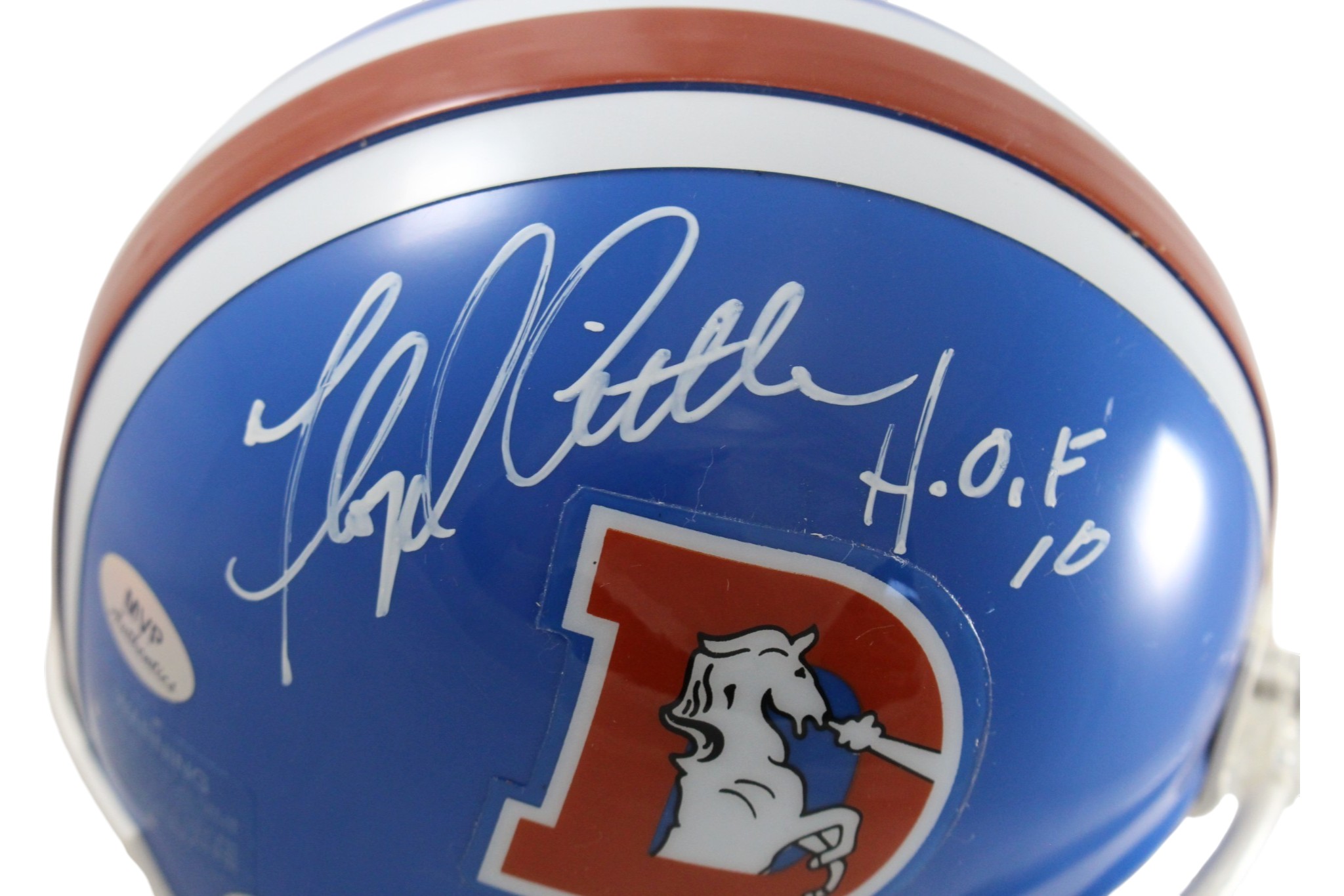 Floyd Little Autographed Denver Broncos VSR4 Mini Helmet HOF Beckett 55383