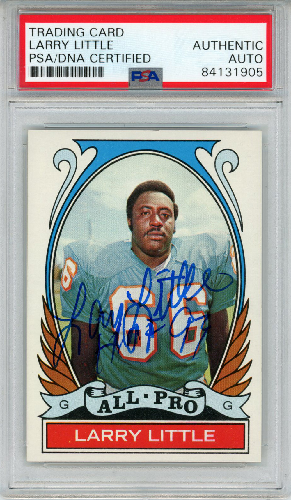 Larry Little Autographed 1972 Topps #267 Rookie Card HOF PSA Slab