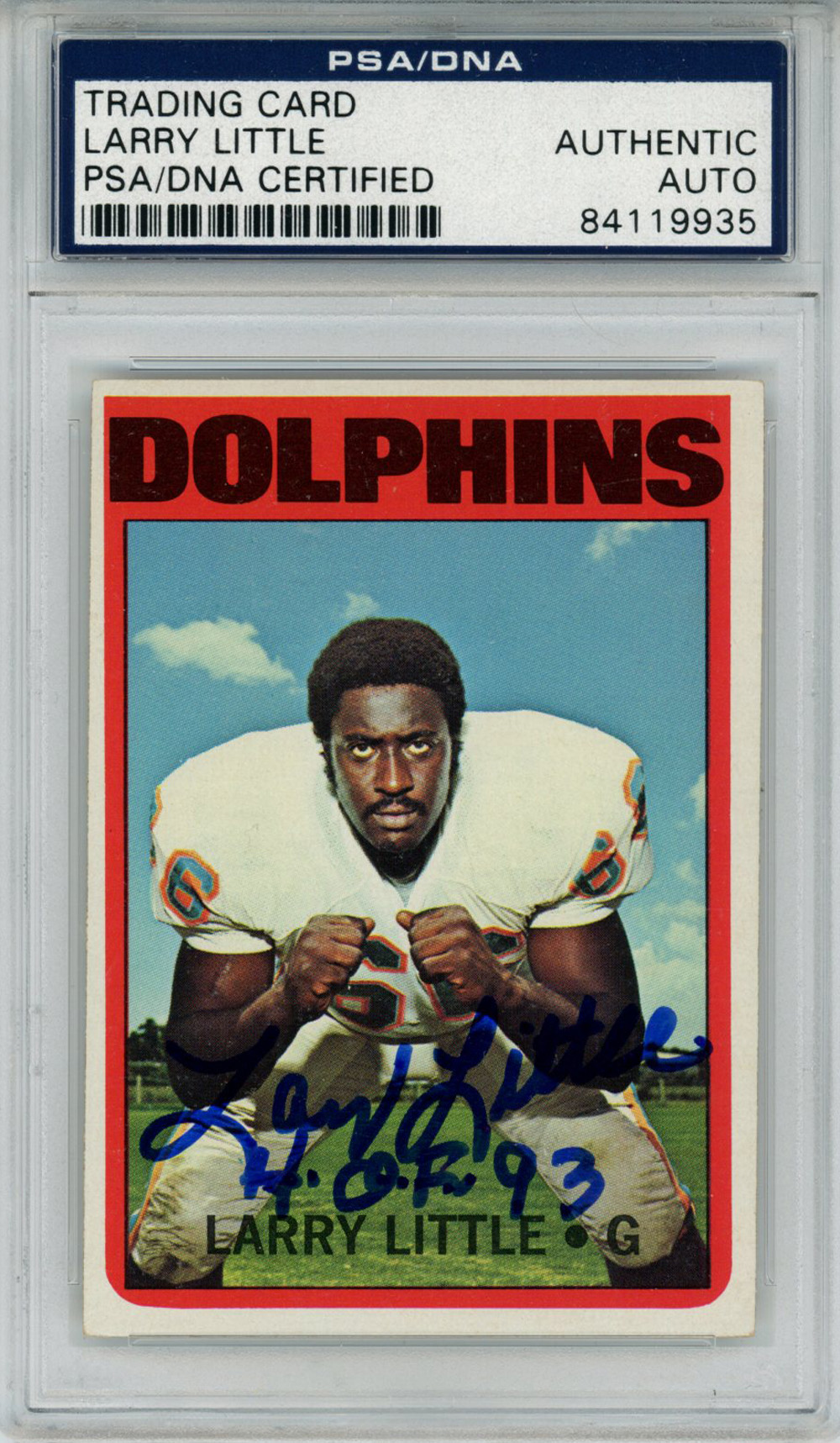 Larry Little Autographed 1972 Topps #240 Trading Card HOF PSA Slab