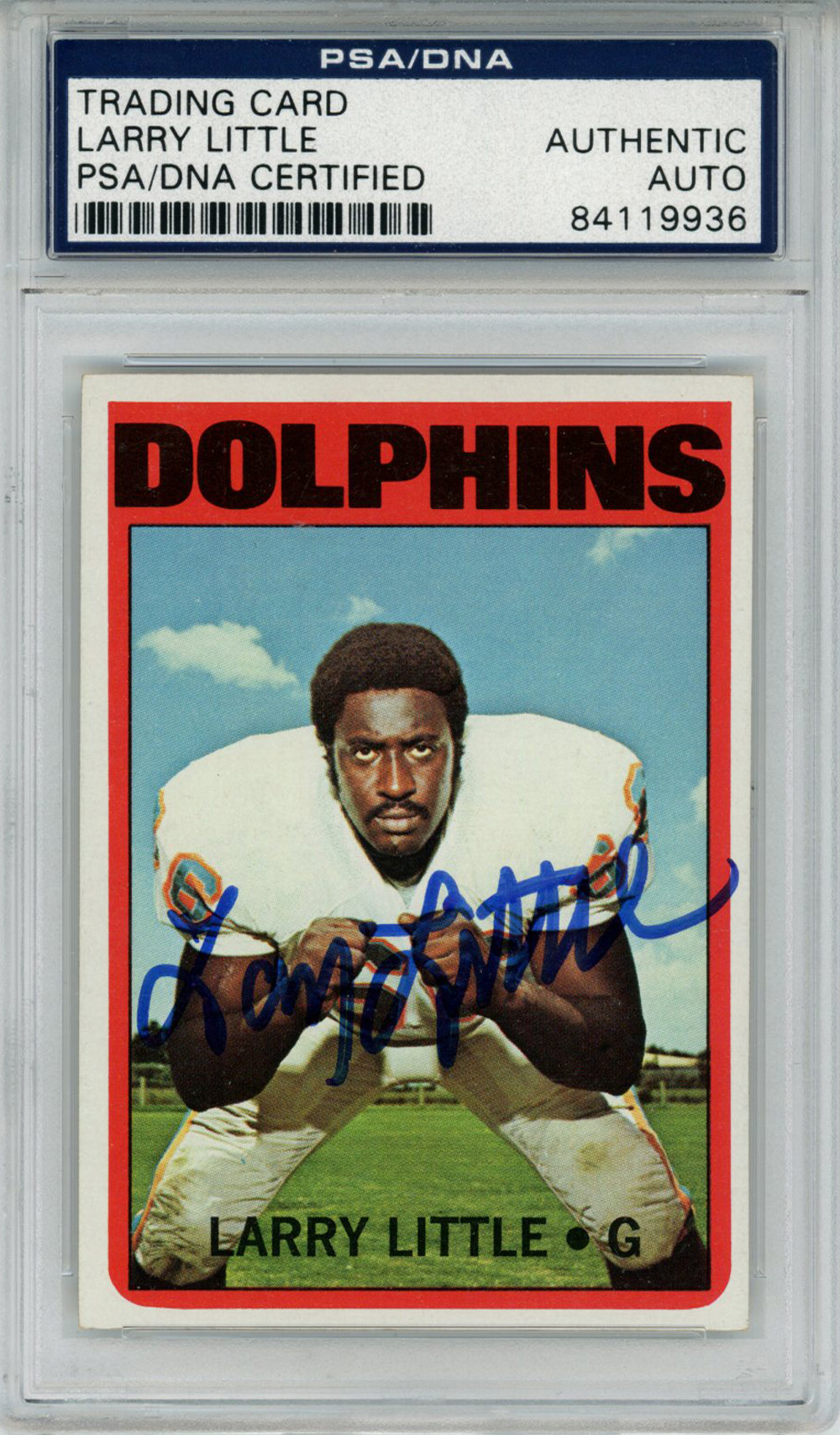 Larry Little Autographed 1972 Topps #240 Trading Card PSA Slab