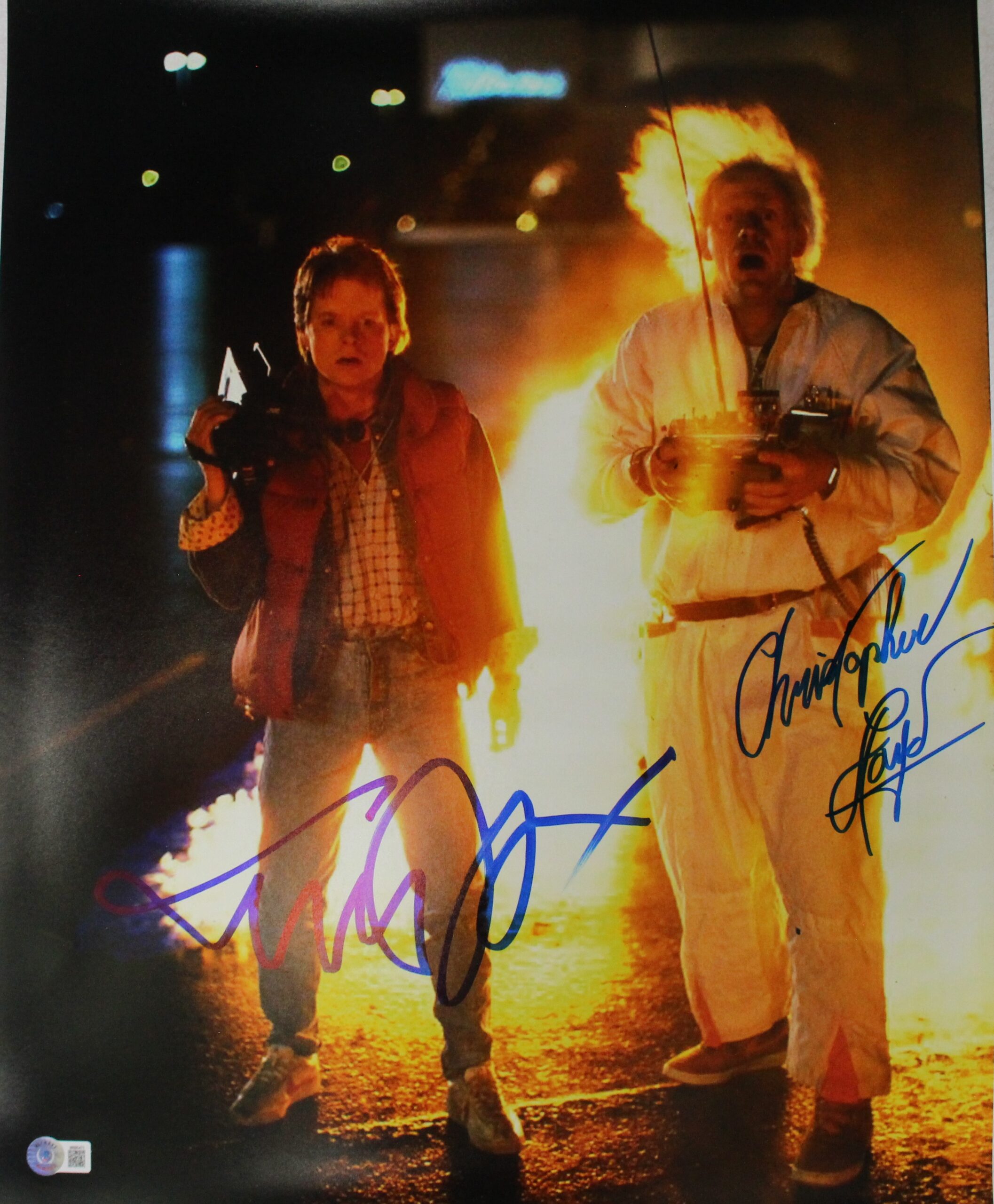 Michael J Fox Christopher Lloyd Autographed Back to the Future 16x20 BAS W 53719