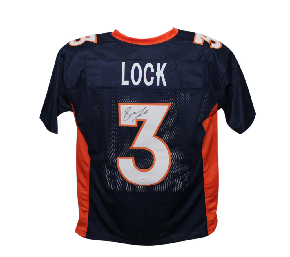 Drew Lock Autographed/Signed Pro Style Blue XL Jersey Beckett BAS