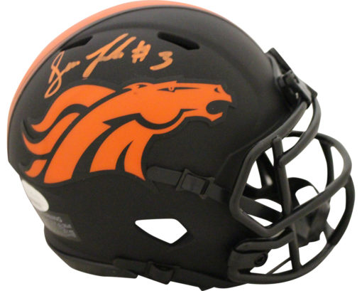 Drew Lock Autographed/Signed Denver Broncos Eclipse Mini Helmet JSA 26962