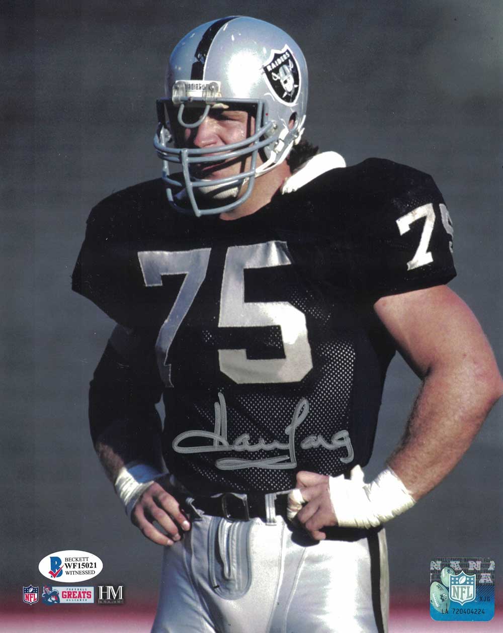 Howie Long Autographed Oakland Raiders 8x10 Photo Arms Up JSA 