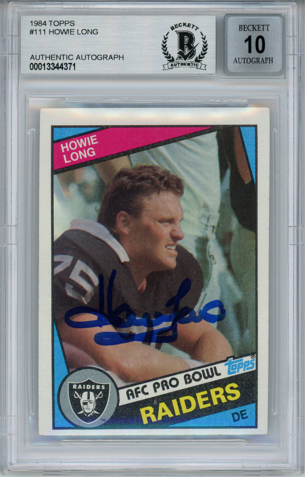 Howie Long Autographed 1984 Topps #111 Rookie Card BAS 10 Slab