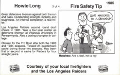 Howie Long Los Angeles Raiders 1985 Fire Safety Tip Card 3/4 Kodak Color 26678