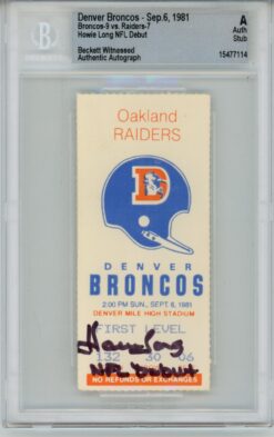 Howie Long Autographed Oakland Raiders Ticket Stub NFL Debut Beckett 