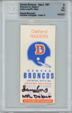 Howie Long Signed Oakland Raiders Grade 7 Ticket Stub NFL Debut Beckett 