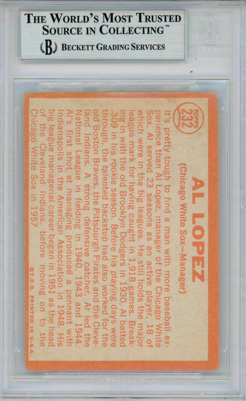 Al Lopez Autographed 1964 Topps #232 Trading Card Beckett Slab