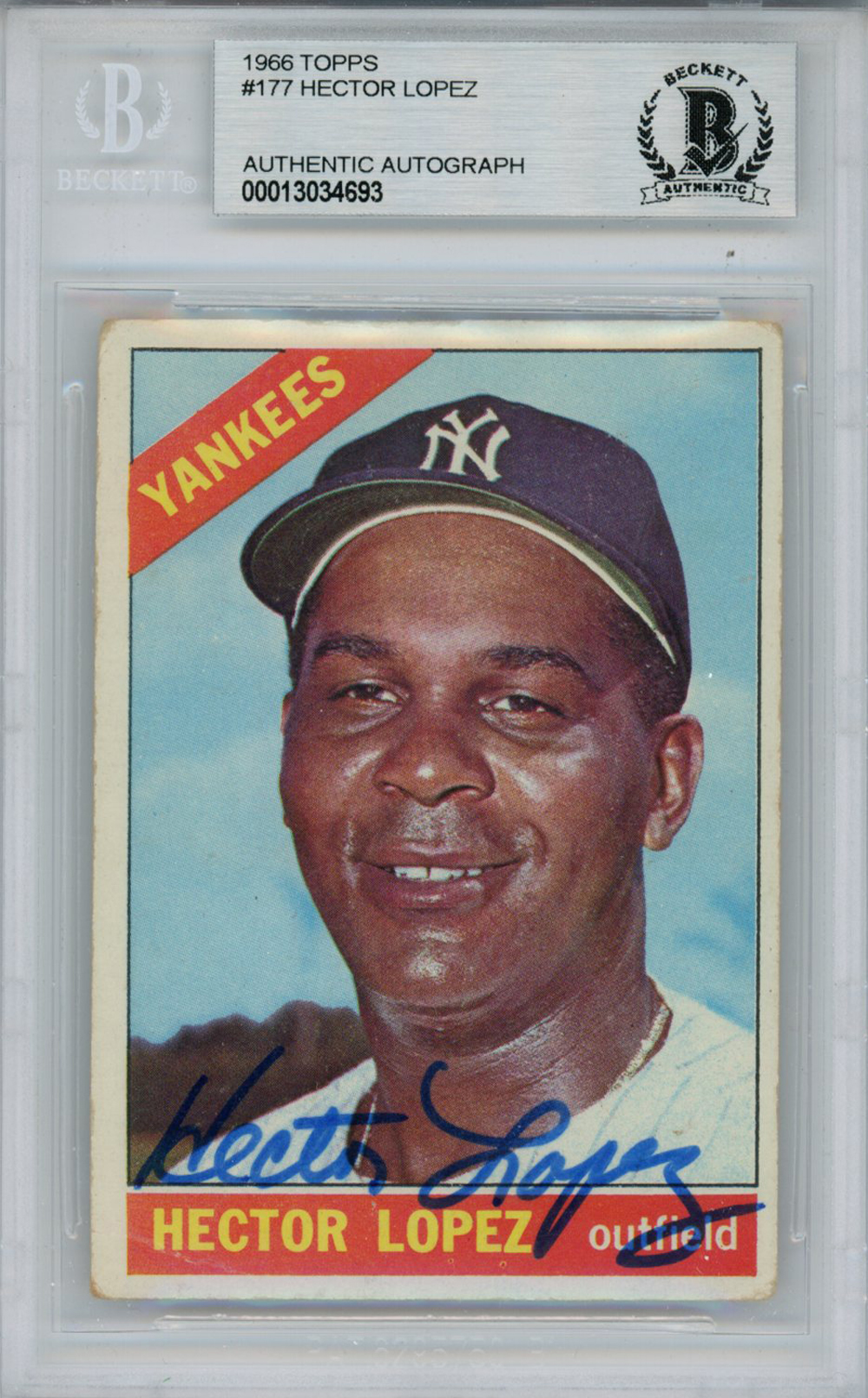 Hector Lopez Autographed 1966 Topps #177 Trading Card Beckett Slab