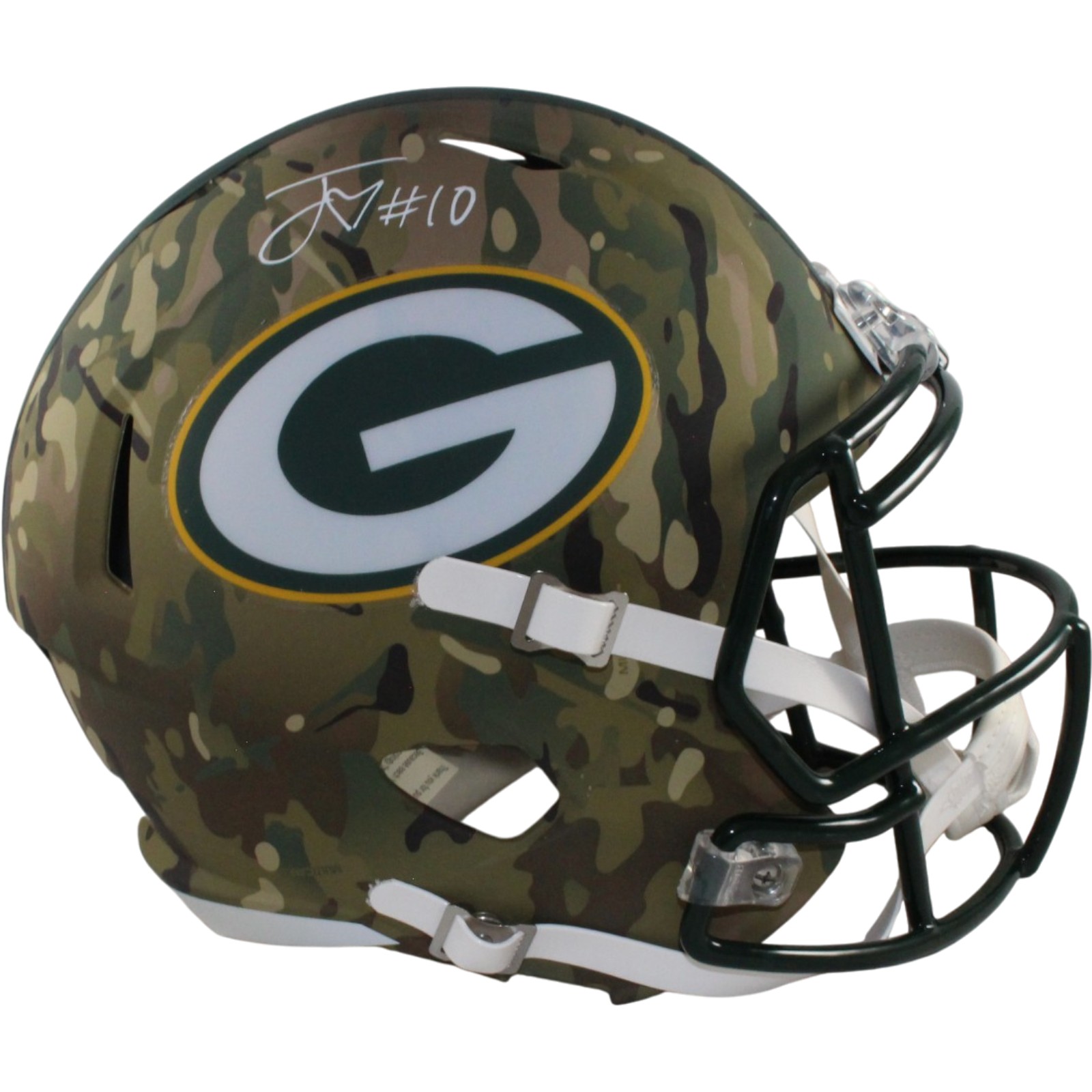 Jordan Love Autographed Green Bay Packers F/S Camo Helmet Beckett Witness 57148 1 Jordan Love Autographed Green Bay Packers F/S Camo Helmet Beckett Witness 57148