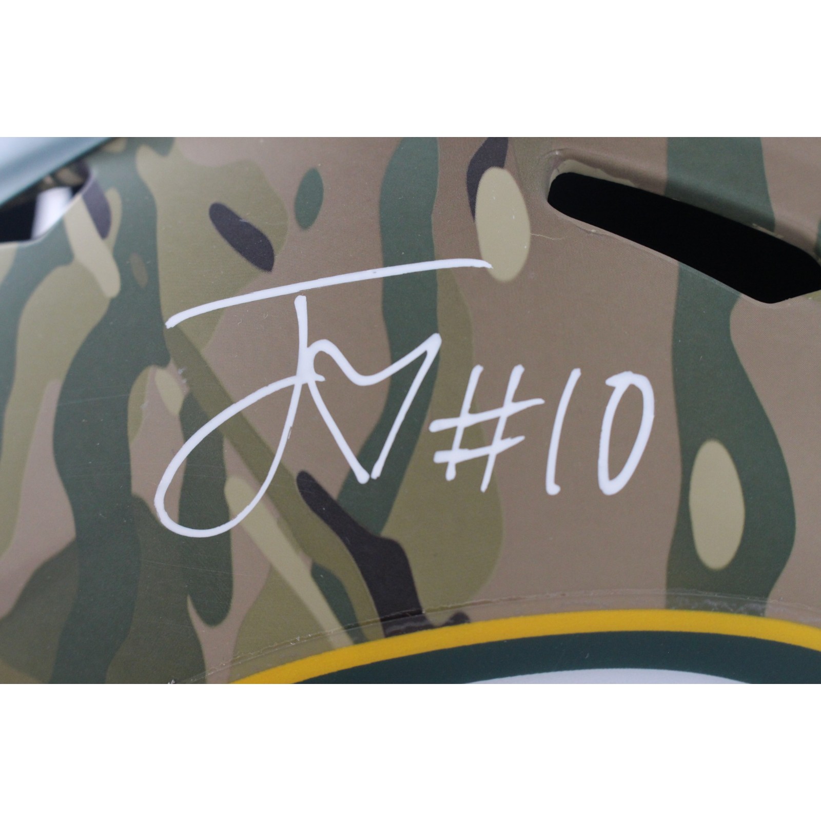 Jordan Love Autographed Green Bay Packers F/S Camo Helmet Beckett Witness 57148 2 Jordan Love Autographed Green Bay Packers F/S Camo Helmet Beckett Witness 57148