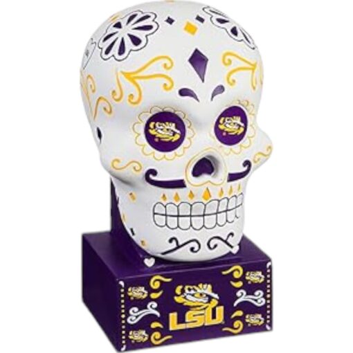 LSU Tigers Team Color Sugar Skull Statue Evergreen New 14901