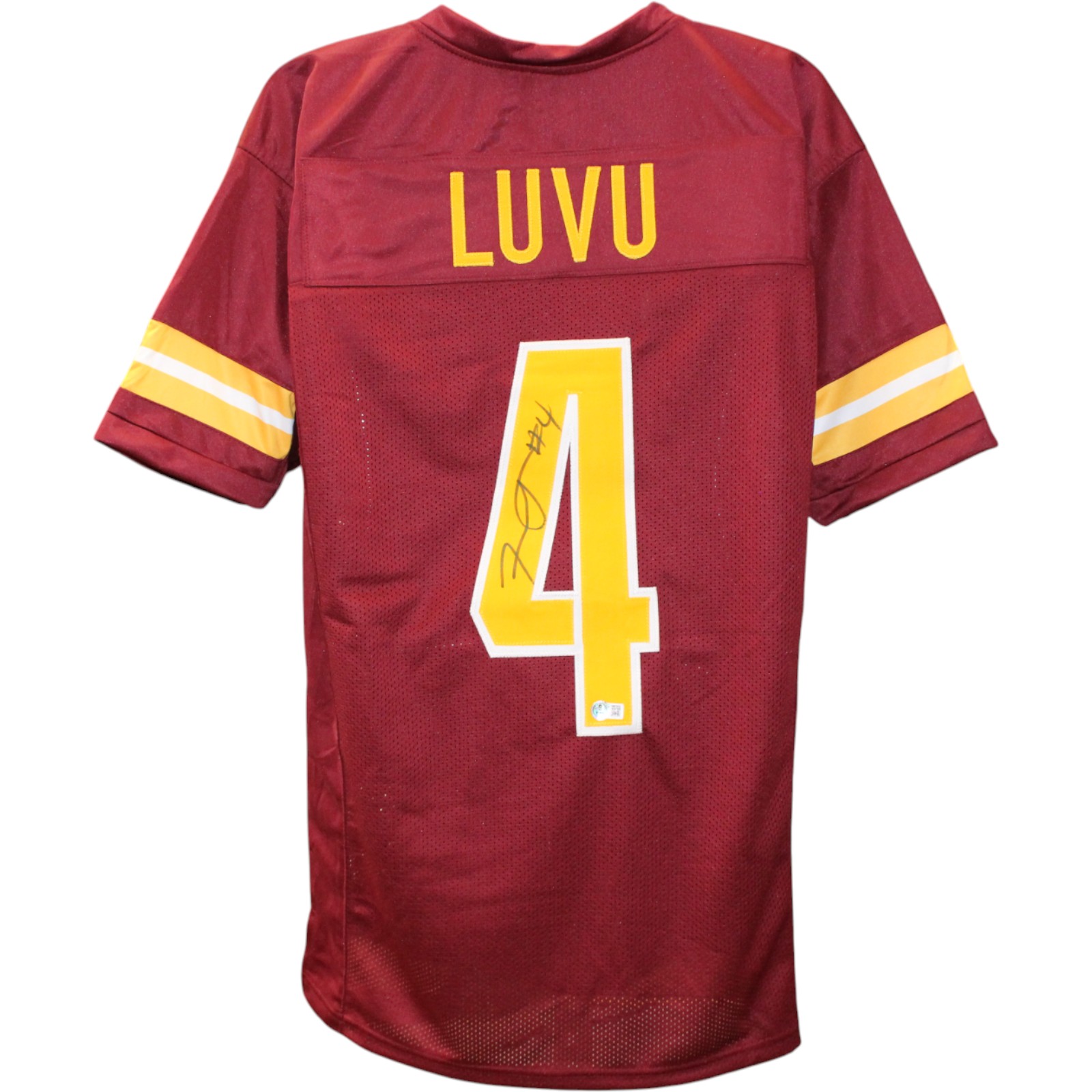 Frankie Luvu Autographed/Signed Pro Style Red XL Jersey Beckett Witness 51836 1 Frankie Luvu Autographed/Signed Pro Style Red XL Jersey Beckett Witness 51836