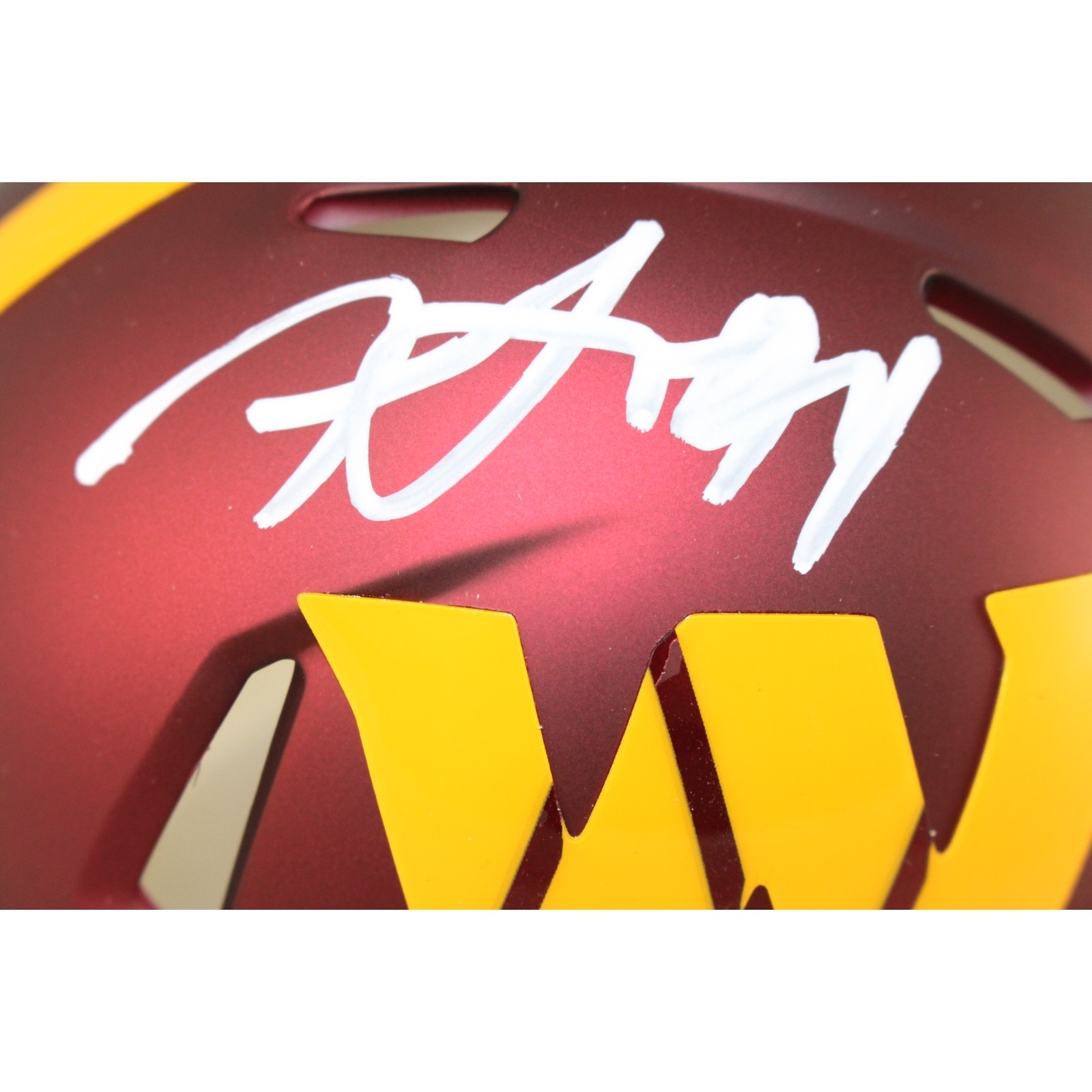 Frankie Luvu Autographed Washington Commanders Mini Helmet Beckett Witness 51709 2 Frankie Luvu Autographed Washington Commanders Mini Helmet Beckett Witness 51709