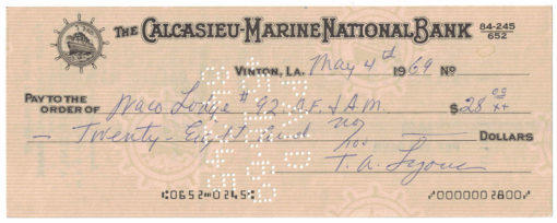 Ted Lyons Signed Chicago White Sox 1969 Personal Check Calcasieu-Marine 27093