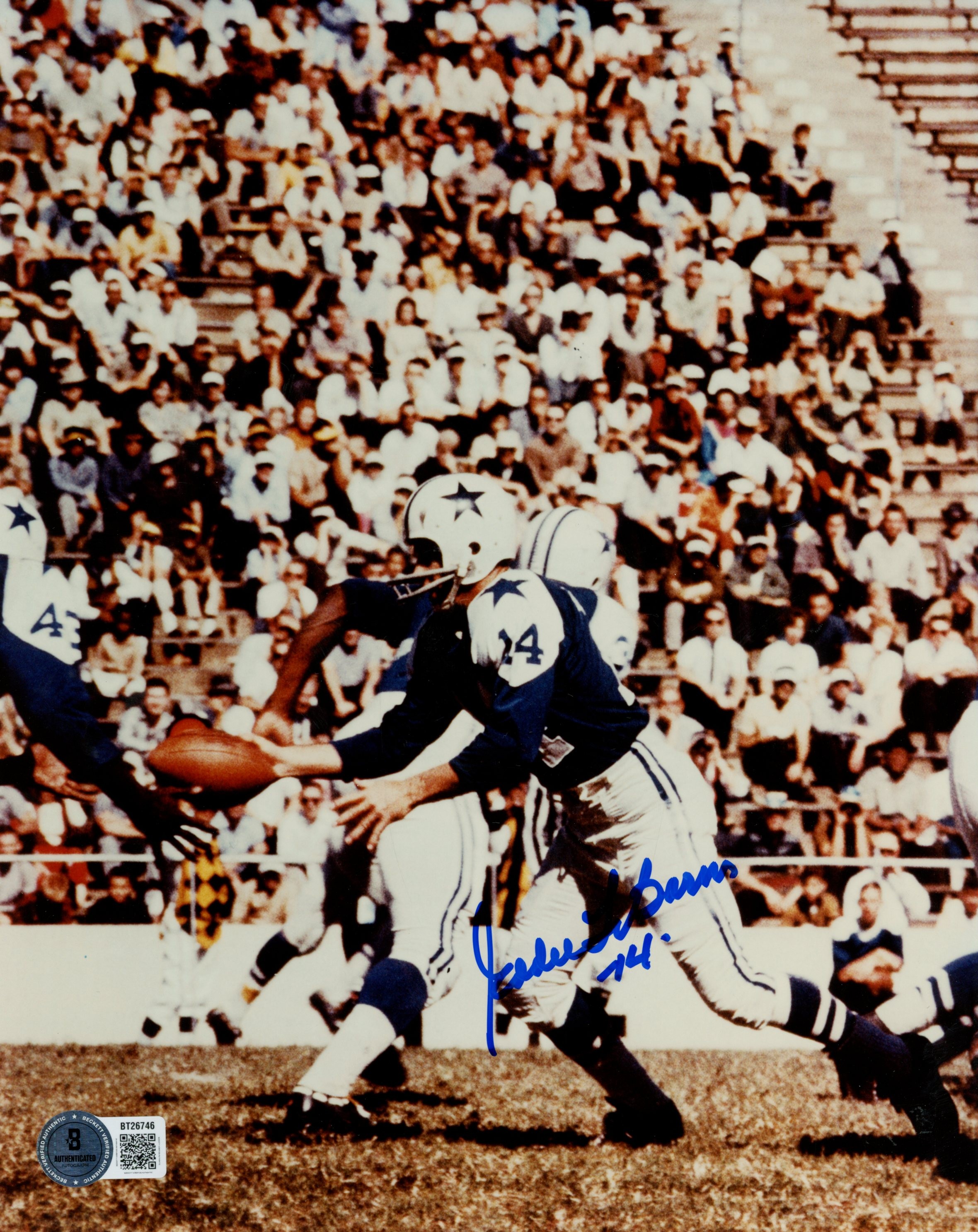 Eddie LeBaron Autographed Dallas Cowboys 8x10 Photo Hand Off Beckett 56806