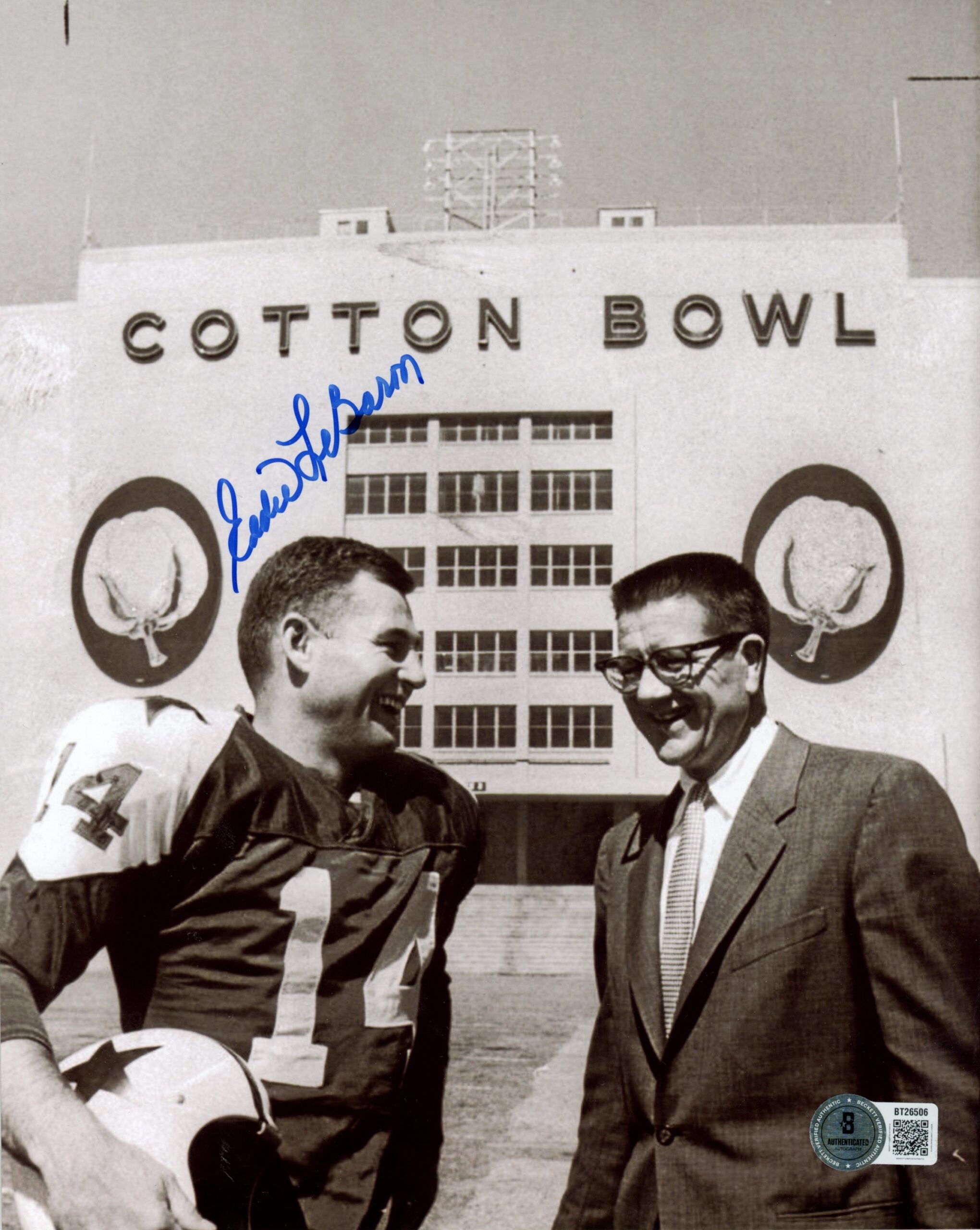 Eddie LeBaron Autographed Dallas Cowboys 8x10 Photo Cotton Bowl Beckett 56807