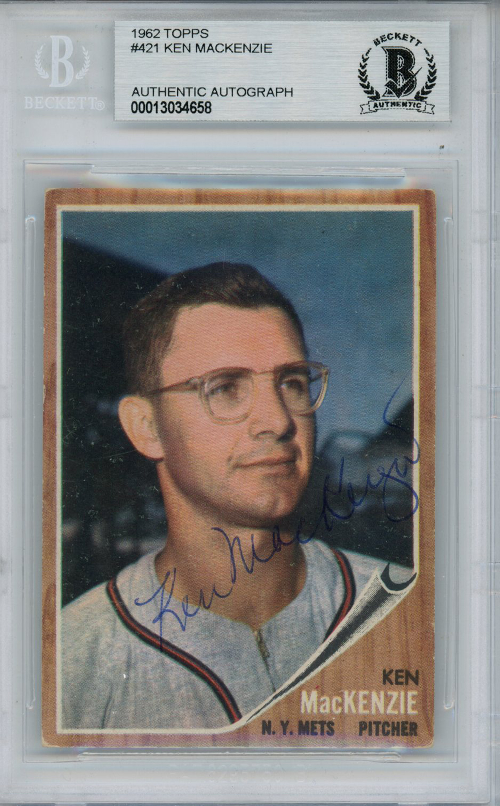 Ken MacKenzie Autographed 1962 Topps #421 Trading Card Beckett Slab