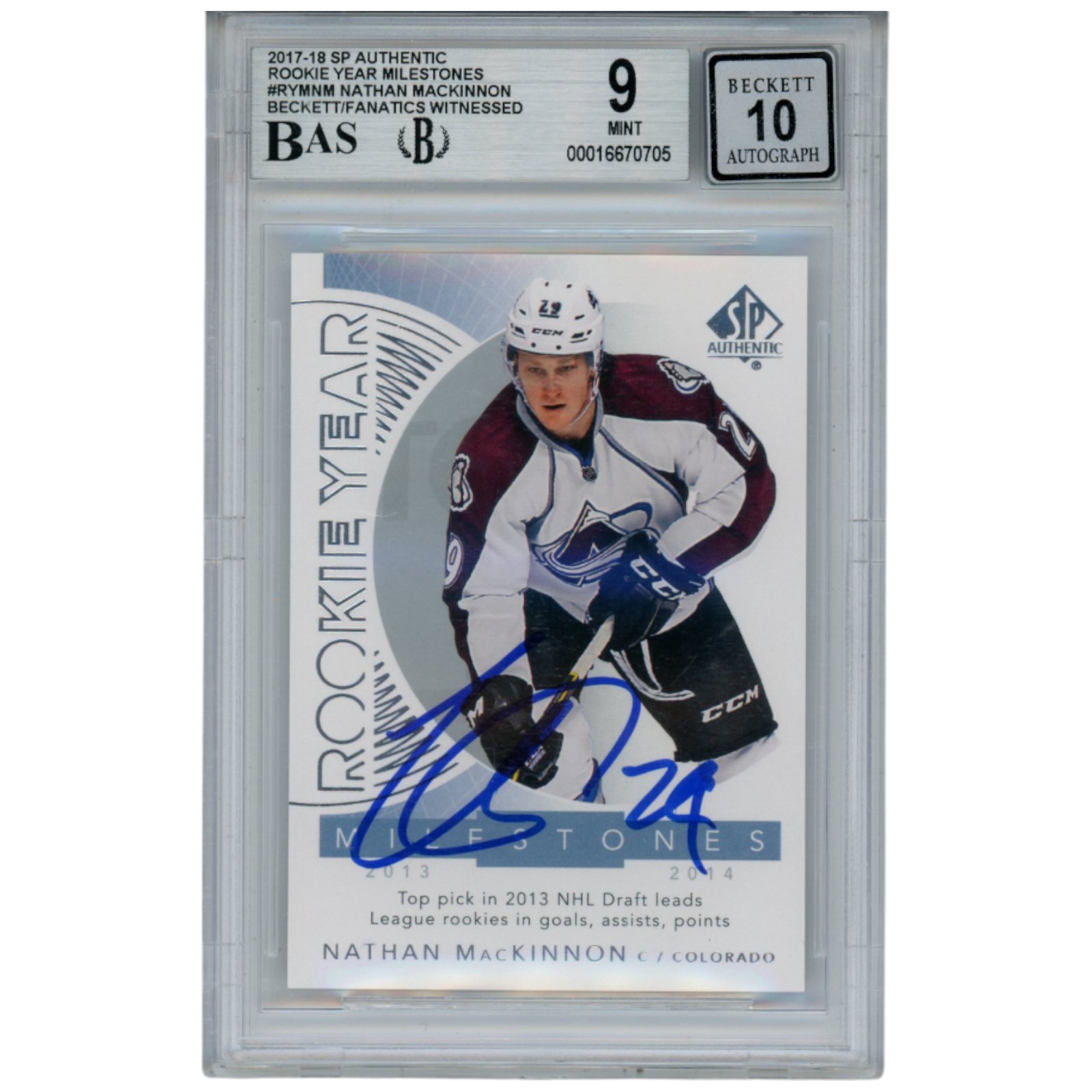 Nate Mackinnon Autographed 2017-18 SP Authentic Trading Card Beckett 53244