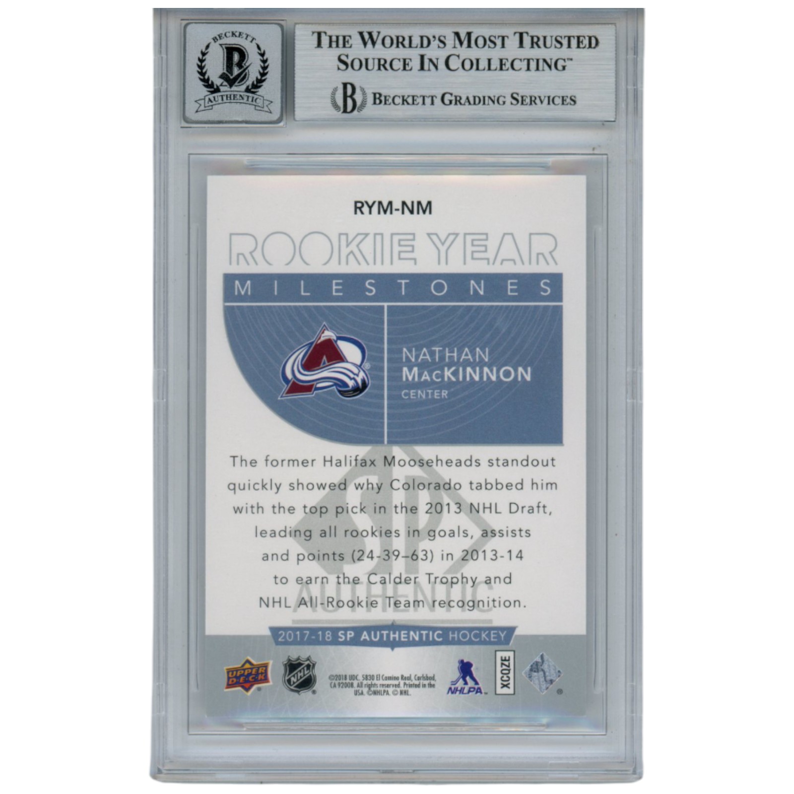 Nate Mackinnon Autographed 2017-18 SP Authentic Trading Card Beckett 53244