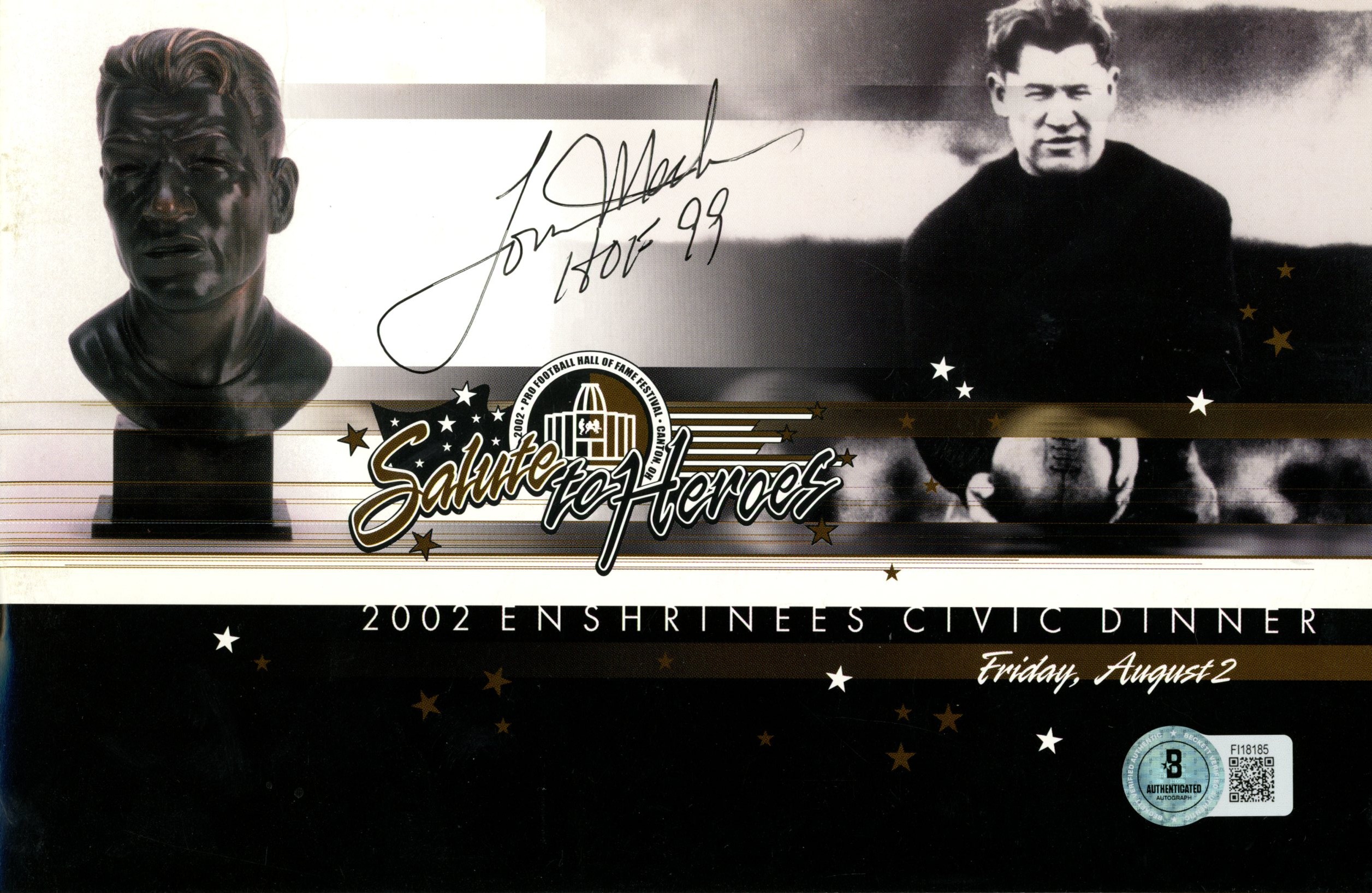 Tom Mack Signed Los Angeles Rams 2002 Enshrinees Dinner Program Beckett 57198