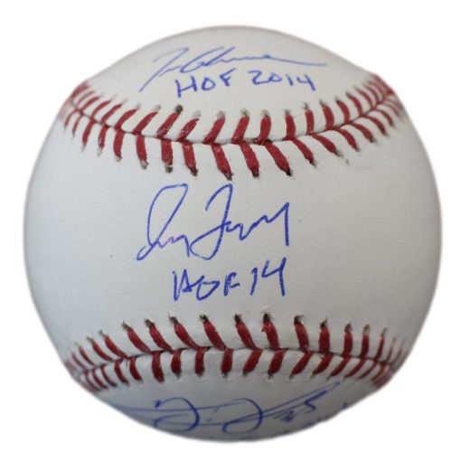 Greg Maddux Tom Glavine & Frank Thomas Signed OML Baseball 2014 HOF JSA 24695