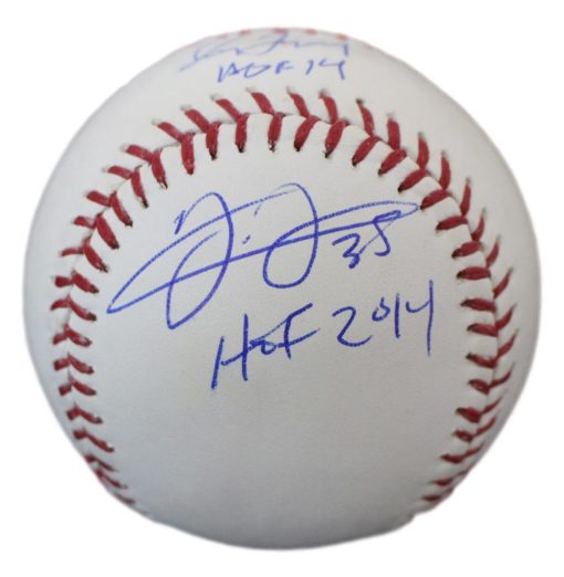 Greg Maddux Tom Glavine & Frank Thomas Signed OML Baseball 2014 HOF JSA 24695
