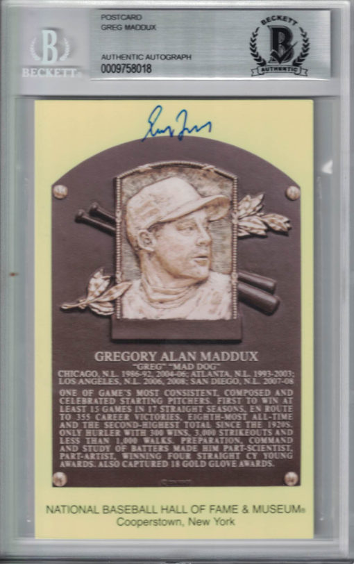 Greg Maddux Autographed Atlanta Braves Hall Of Fame Postcard BAS Slab 24432