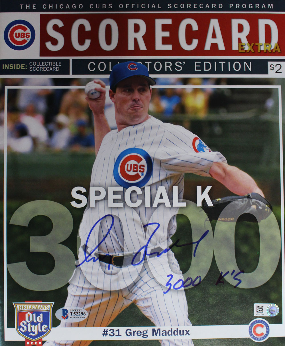 Greg Maddux Autographed Chicago Cubs 3000K Scorecard Program MLB 27313