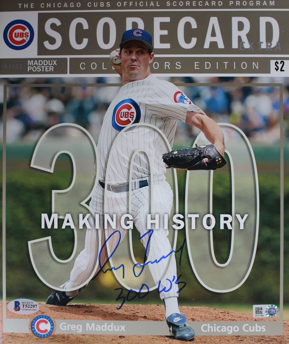 Greg Maddux Autographed Chicago Cubs 300 Wins Scorecard Program BAS 27312