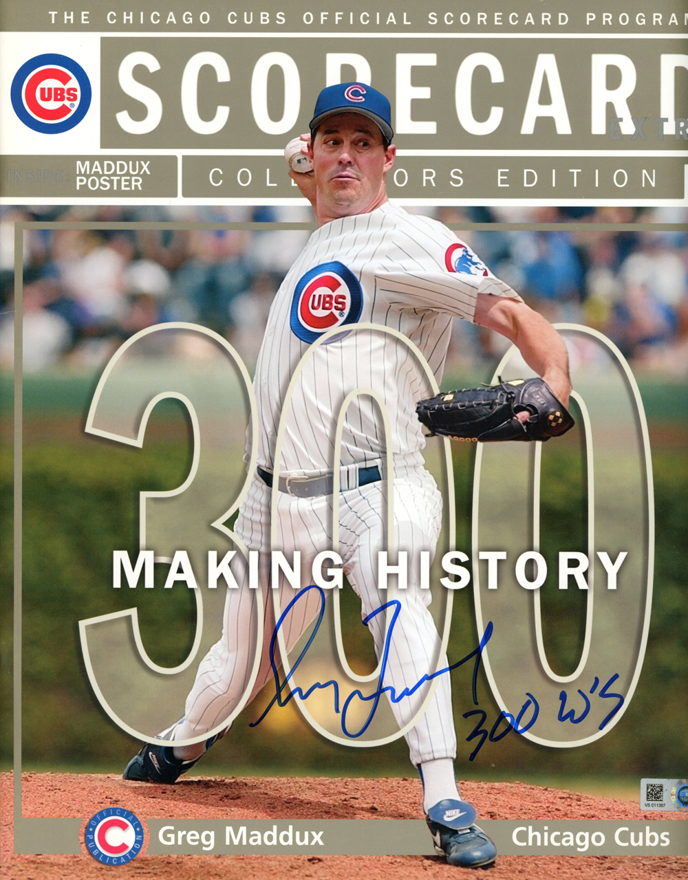 Greg Maddux Autographed 3000 Strikeouts Scorecard Braves Vs Cubs MLB