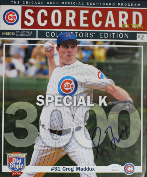 Greg Maddux Autographed/Signed Chicago Cubs 3000K Scorecard JSA 24773