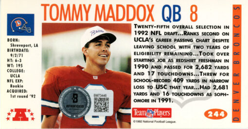 Tommy Maddux Autographed 1992 Gameday #4 Trading Card Beckett 44785