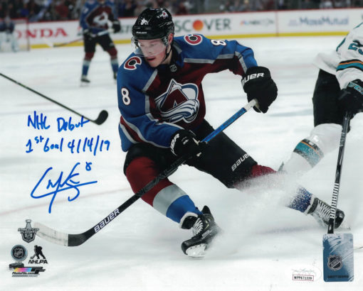 Cale Makar Autographed Colorado Avalanche 8x10 Photo NHL Debut & Goal JSA 25201