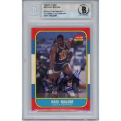 Karl Malone Autographed 1986 Fleer #68 Slabbed Trading Card Beckett 50626