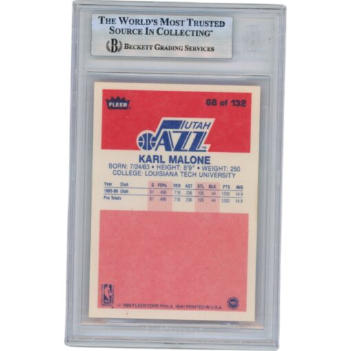 Karl Malone Autographed 1986 Fleer #68 Slabbed Trading Card Beckett 50626
