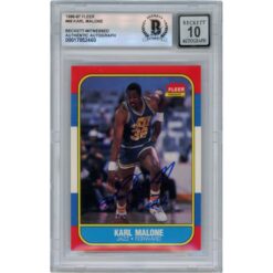Karl Malone Autographed 1986 Fleer #68 Slabbed Trading Card Beckett 50646