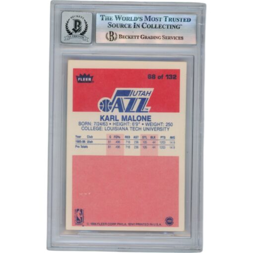 Karl Malone Autographed 1986 Fleer #68 Slabbed Trading Card Beckett 50667