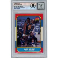 Karl Malone Autographed 1986 Fleer #68 Slabbed Trading Card Beckett 50679