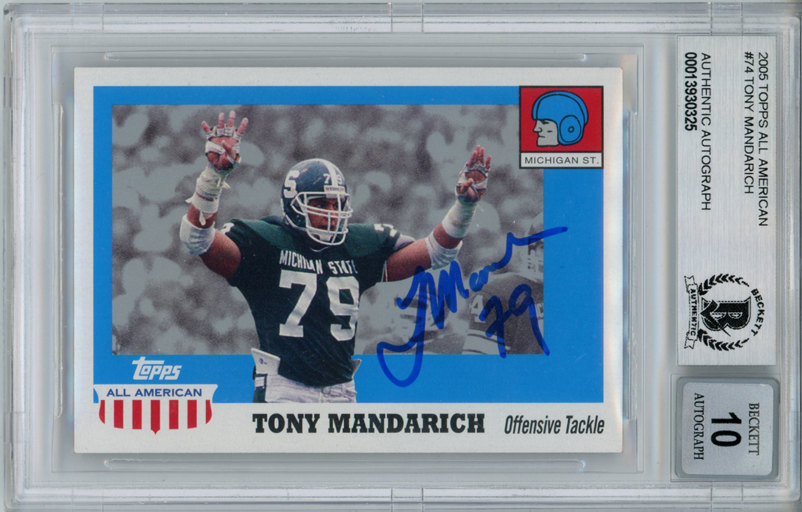 Tony Mandarich Signed 2005 Topps All American Trading Card Beckett 10 Slab