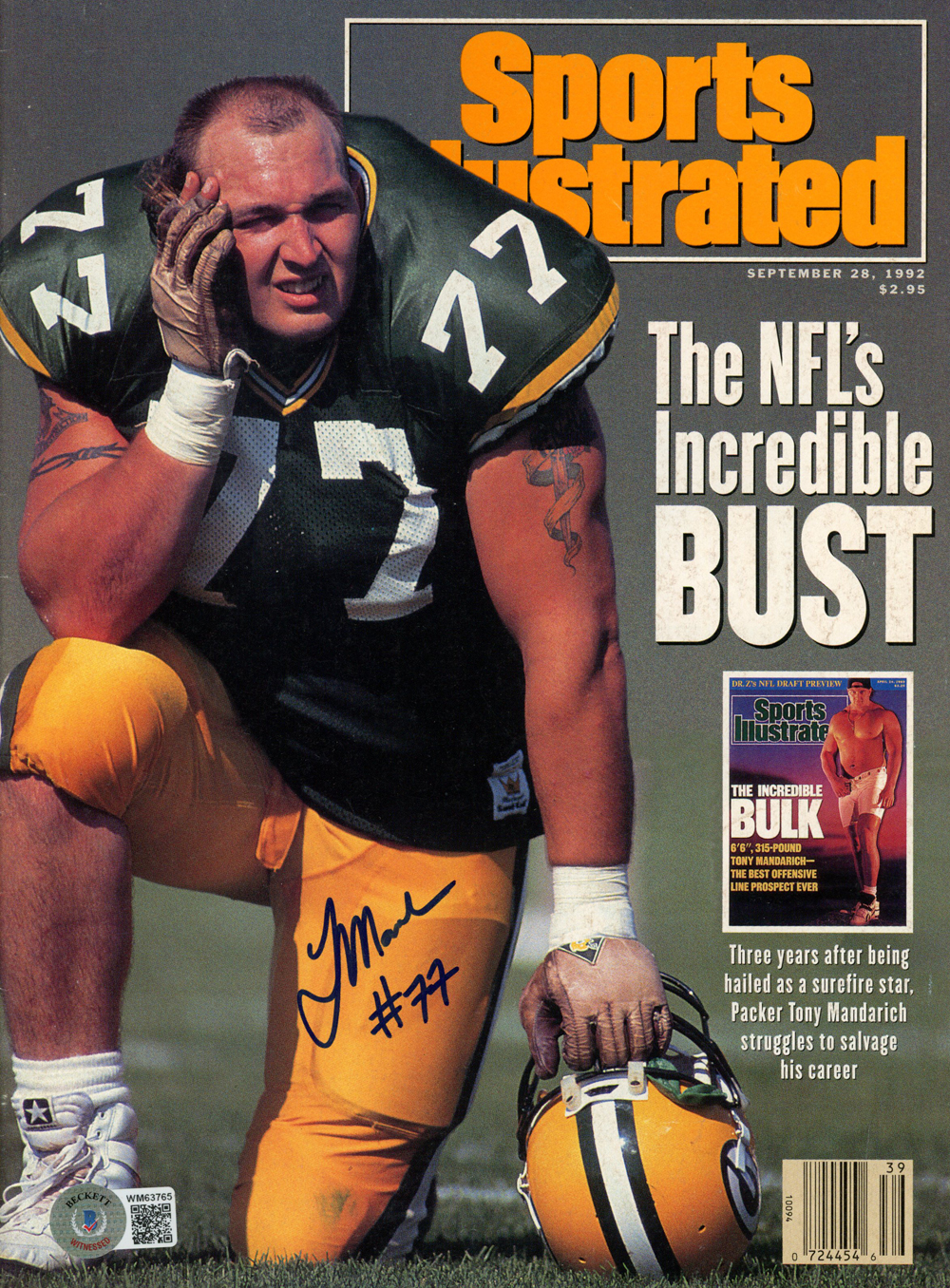 Tony Mandarich Autographed Sports Illustrated Magazine 9/28/1992 Beckett