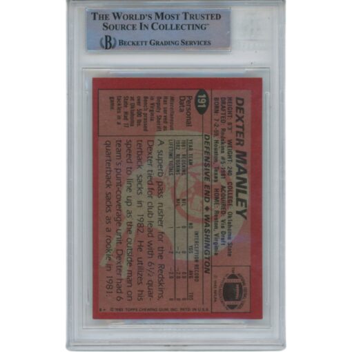 Dexter Manley Autographed 1983 Topps #191 Slabbed Trading Card Beckett 49386