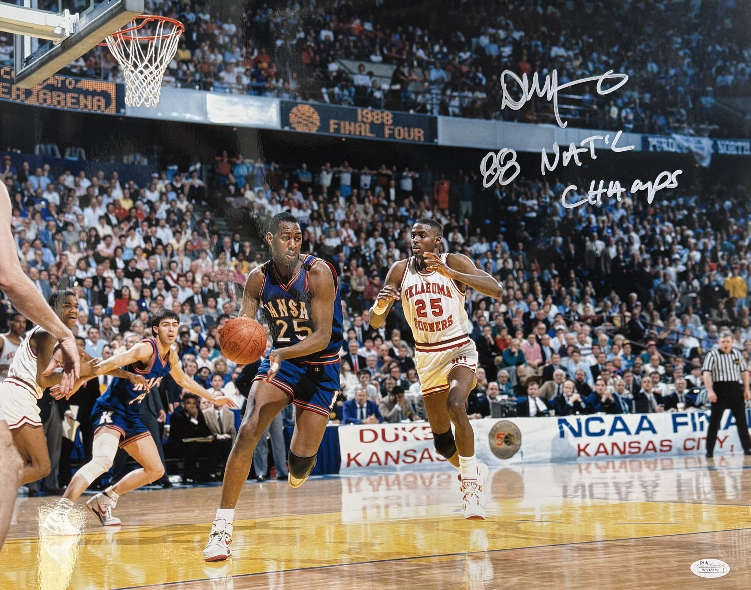 Danny Manning Autographed Kansas Jayhawks 16x20 Photo 88 Natl Champs JSA 58212 1 Danny Manning Autographed Kansas Jayhawks 16x20 Photo 88 Natl Champs JSA 58212